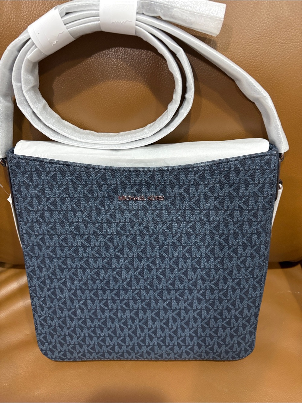 Michael Kors Navy/Gray MK Logo Crossbody with Gold Accent